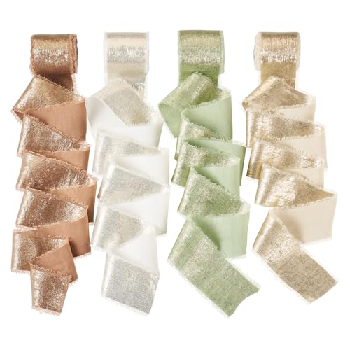 Craftdady 4 Rollen Polyester-Satinband ausgefranstes Seidensamtband mit rohen Kanten für Hochzeitseinladungen, Brautstrauß, Verpackung, Dekoration von Craftdady