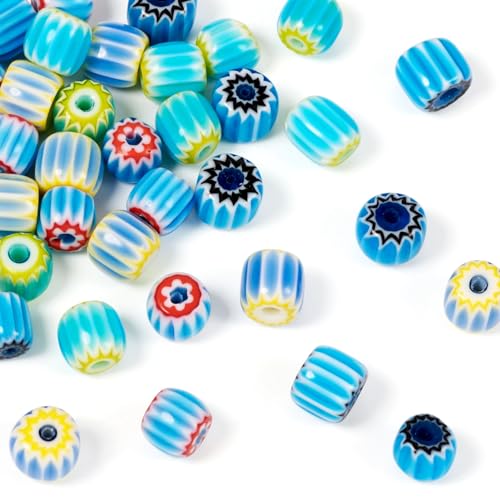 Craftdady 40 Stück handgefertigte nepalesische Lampwork-Perlen, lose flache Kaktusfeigen-Abstandshalter-Perlen, Kugel, blaue Kaktusform, Perlen für Schmuckherstellung, DIY-Halskettenhandwerk, Loch: von Craftdady