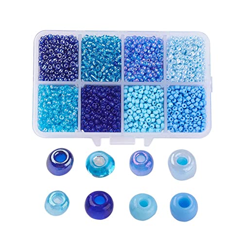 Craftdady 4200 Stück 8/0 Glas-Rocailles-Perlen, 3 mm, kleine Pony-Perlen-Set, blau, gemischte Farben, für Schmuckherstellung, Kunsthandwerk von Craftdady