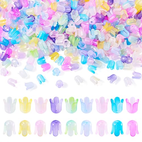 Craftdady 450 Stück Acryl-Blumen-Perlenkappen, bunt, transparent, Kunststoff-Blumen-Endkappen, niedliches Blumenmuster, lose Abstandshalter, Perlen für Schmuckherstellung, Basteln, Armband, Ohrringe, von Craftdady