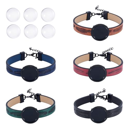 Craftdady 5 Stück PU-Lederschnur, Armbandherstellung, verstellbare Armbandrohlinge, Lünette, Tablett, 18 mm, Glas-Cabochons, DIY, für Damen und Herren, Armband-Schmuck-Sets für Ostern, Schwarz von Craftdady