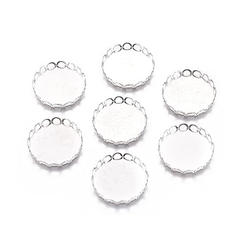 Craftdady 50 Stück Edelstahl-Spitzenrand-Becher 20 mm flache runde Cabochon-Einstellungen für Foto, Schmuck, Ohrringe, Halsketten, Armbänder, Basteln von Craftdady