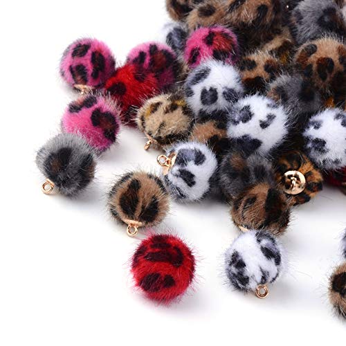 Craftdady 50 Stück Plüschstoff Leopardenmuster Pompon Ball Charm Anhänger flauschig Stoff Pelz Pompons mit goldener Kappe für baumelnde Ohrringe Schlüsselanhänger Schmuckherstellung von Craftdady