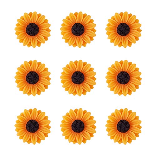 Craftdady 50 Stück Sonnenblumen-Cabochons aus Harz mit flacher Rückseite, 15 mm, oranger Helianthus, Blumen-Dekoration, Schleim-Charms, Perlen für Zuhause, Basteln, Dekoration, Sammelalben von Craftdady