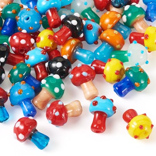 Craftdady 50 Stück handgefertigte Pilz-Lampwork-Perlen, Bulk Bumpy Beads Stränge Mitte gebohrte Perlen Charms für Schmuckherstellung DIY Ohrringe Armband Handwerk Loch: 2 mm von Craftdady