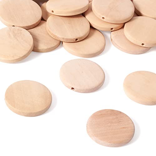 Craftdady 50 Stück unlackierte natürliche flache runde Holz-Münzperlen Kreis runde Holzscheiben Ausschnitte 3,8 cm unlackierte Brettanhänger für Schmuck Handwerk Herstellung Loch: 2,5 mm von Craftdady