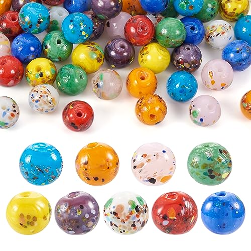 Craftdady 54 Stück handgefertigte Goldsand-Lampwork-Perlen, lose runde Mini-Abstandshalter, bunte Perlen für Schmuckherstellung, DIY-Armband, Ohrringe, Basteln, Loch: 1,2 mm von Craftdady