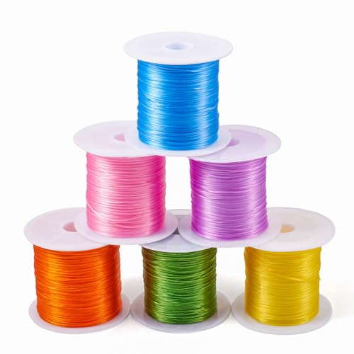 Craftdady 6 Rollen 10 m flache elastische Kristallschnur, starke Stretch-Perlenfaden, Bulk Korallenfarben, elastische Schnur für Stretch-Armband, Halskette, Handwerk, Schmuckherstellung von Craftdady