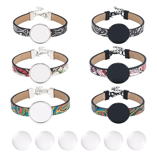 Craftdady 6 Stück PU-Leder-Armbandherstellung, verstellbare Armband-Rohlinge, Lünettenablage, 18 mm, Glas-Cabochons, DIY, für Damen und Herren, Armband-Schmuck-Sets von Craftdady