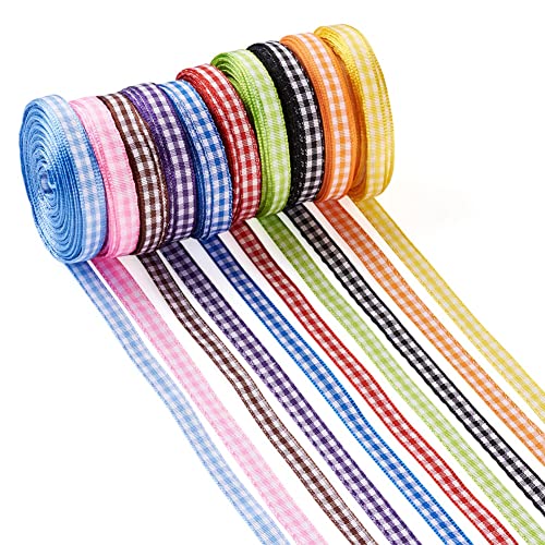 Craftdady 6 mm kariertes Band, gewebter Rand, kariert, 100 m, 10 Farben, Gingham-Band zum Verpacken von Geschenkverpackungen, Nähen und Haarschleifen, 10 Farben von Craftdady