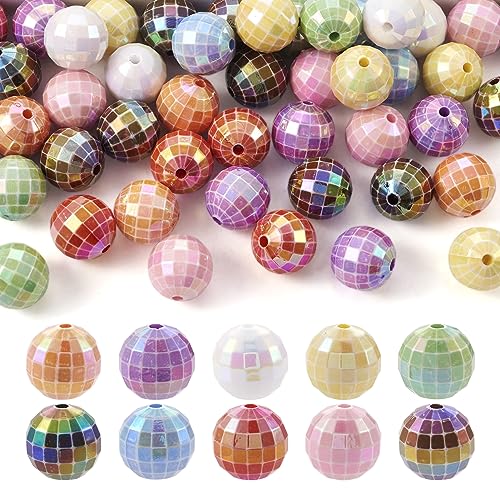 Craftdady 60 Stück 15,5 mm facettierte Regenbogen-Acrylperlen, 10 Farben, Discokugelperlen, schillernd, klobig, Kaugummi-Perlen für Bastelarbeiten, Stifte, DIY-Schmuckherstellung von Craftdady