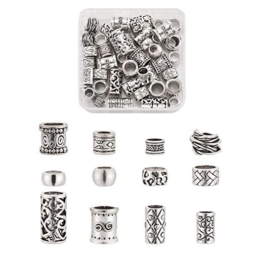 Craftdady 60 Stück tibetischer Stil europäische hohle Perlen Antik Silber Säule Metall großes Loch Fass Abstandshalter Perlen für DIY Schmuck Handwerk Herstellung von Craftdady