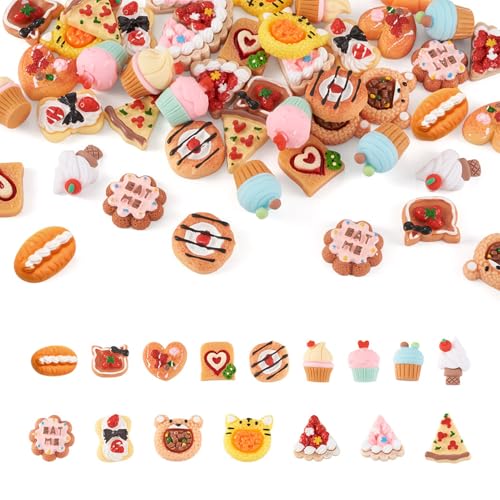 Craftdady 64 Stück Harz-Cabochon-Perlen mit flacher Rückseite, Cupcake, Eiscreme, Brot, buntes Dessert, 3D-Charms für DIY-Kunsthandwerk, Schmuckherstellung von Craftdady