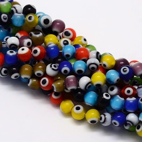 Craftdady 65 Stück Evil Eye Runde Perlen 6 mm bunte Augapfel handgefertigt Lampwork lose Abstandshalter Perlen Charm für DIY Schmuck Halskette Ohrringe Armband Herstellung von Craftdady