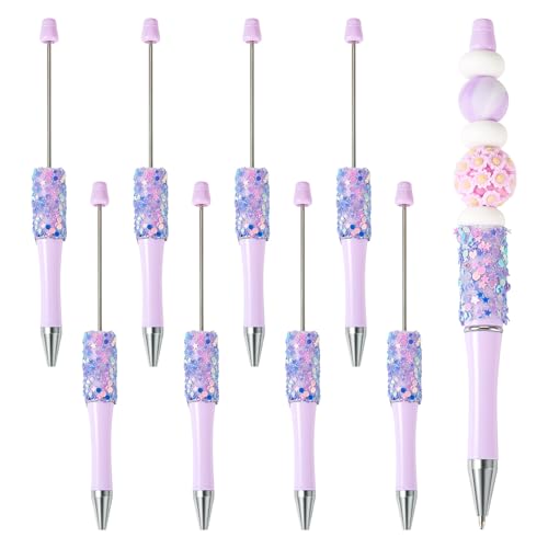 Craftdady 8 Stück Stern-Paillettenpress-Kugelschreiber, Großpackung Perlenstifte mit Schaft, Perlenstifte Lavendel für DIY, personalisierter Stift mit Schmuckperlen, Pin: 1,7 mm von Craftdady