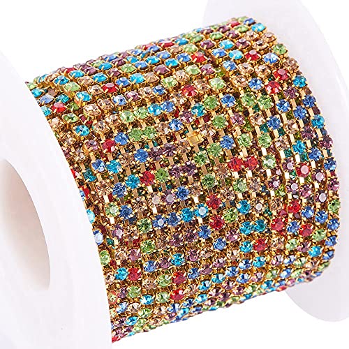 Craftdady 9,1 m lange Strass-Kette, 2 mm, Kristallbesatz, Messing-Klaue, Tasse, Diamantkette für Schmuck, Armband, Basteln, bunt von Craftdady