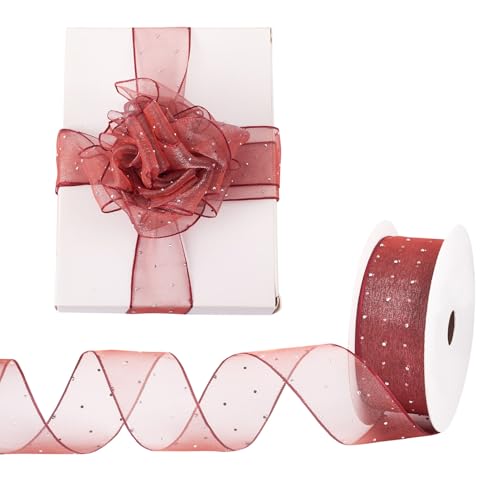 Craftdady 9 m Tüll-Spitzenband, Organza-Stoff, 38 mm, transparentes Polyester-Strassband, rot, für Stoffherstellung, DIY, Blumenschleife, Dekoration, Geschenkverpackungen von Craftdady