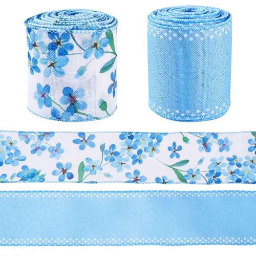 Craftdady 9 m langes bedrucktes Polyesterband mit Draht, 65 mm, Blumenstoffband, Sommerthema, Ripsband, blau, für Blumenschleifen, Geschenkverpackungen von Craftdady