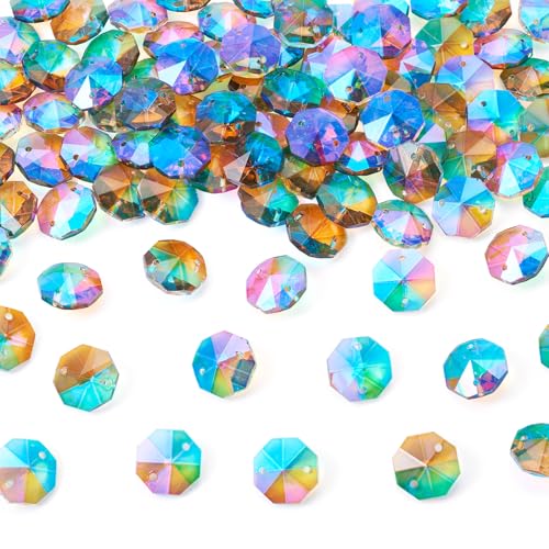 Craftdady 90 Stück 18 mm facettierte achteckige Glieder Bulk galvanisierte Glasverbinder, Charms, Kronleuchter, Prisma, Glasperlen, bunt für Bastelarbeiten, Schmuckdekoration von Craftdady