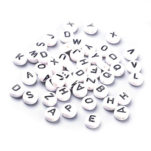 Craftdady Acryl-Buchstabenperlen, 7 mm, rund, A-Z, weiße Perlen, schwarze Buchstaben, für selbstgemachte Halsketten, Armbänder, Schmuckherstellung, 350 Stück von Craftdady