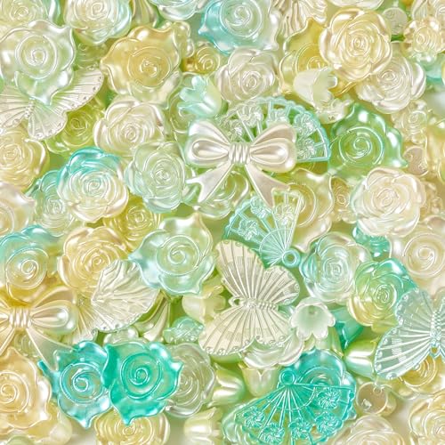 Craftdady Acrylperlen, gemischte Blumen-Rosen, Perlmutt-Perlen, 12 ~ 30 mm, glänzende Perlen-Abstandshalter für selbstgemachte Schmuckherstellung, Armbänder, Halsketten, Schlüsselanhänger, Grün, 100 g von Craftdady