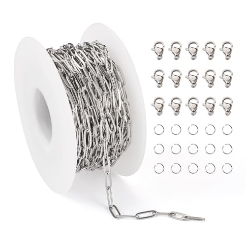 Craftdady Büroklammerketten, Edelstahl, Schmuckherstellung, Ketten-Set mit Verschlüssen, Biegeringen, Kabelkette für DIY-Halsketten, Armbänder, Handwerk, 10 m von Craftdady