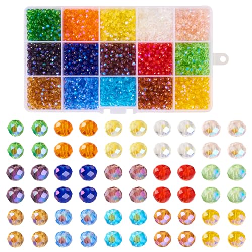 Craftdady Facettierte Rondelle-Glas-Kristallperlen, 4 x 3 mm, halbe Regenbogen-beschichtete Glasperlen, bunte, runde Abstandshalter, für DIY-Armbänder, Ohrringe, Halsketten, Schmuckherstellung, 3000 von Craftdady