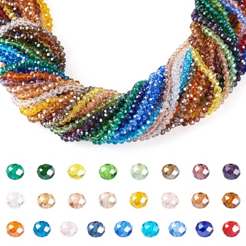 Craftdady Facettierte Rondelle-Glasperlen, 4 mm, bunte Briolette-Glas-Kristall-Abstandshalter, winzige lose Perlen für Armband, Halskette, Schmuckherstellung, DIY-Zubehör, 25 Stränge von Craftdady