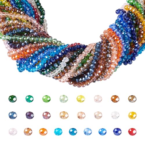 Craftdady Facettierte Rondelle-Glasperlen, 6 mm, bunte Briolette-Glas-Kristall-Abstandshalter, winzige lose Perlen für Armband, Halskette, Schmuckherstellung, DIY-Zubehör, 25 Stränge von Craftdady