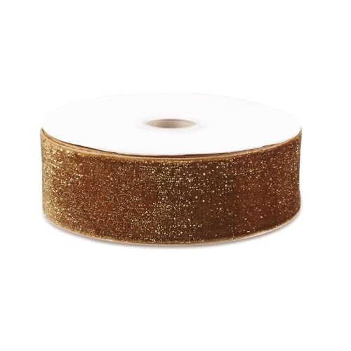 Craftdady Glitzerndes einseitiges Samtband, 40 mm, Polyesterband mit metallischer Kordel in hellem Khaki, für Kleidung, Accessoires, Blumenstrauß, Dekoration, Geschenkverpackung, 9 m von Craftdady