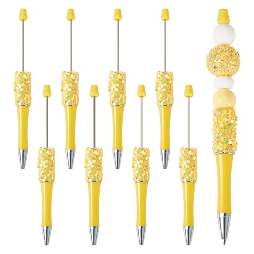 Craftdady Kugelschreiber, Stern-Paillettenpresse, Großpackung, Perlenstifte, Schaft, Perlenstifte, gelb, für DIY, personalisierter Stift mit Schmuckperlen, Stift: 1,7 mm, 8 Stück von Craftdady