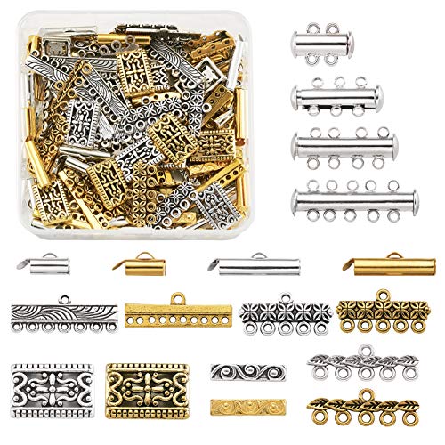 Craftdady Mehrsträngiges magnetisches Schiebeverschluss-Set mit Schiebeverschluss, Endrohrverschlüssen und rechteckigen Abstandshaltern, Verbindungsenden für Halsketten, Armbänder, Schmuckherstellung von Craftdady