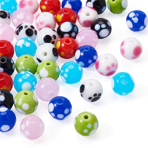 Craftdady Runde handgefertigte Lampwork-Perlen mit Pfotenabdruck, 10,5 mm, niedlicher Hunde- und Katzen-Fußabdruck, glasierte Perlen, Großpackung Rondelle, Pfotenabdruck, Perlen für Armbänder, von Craftdady