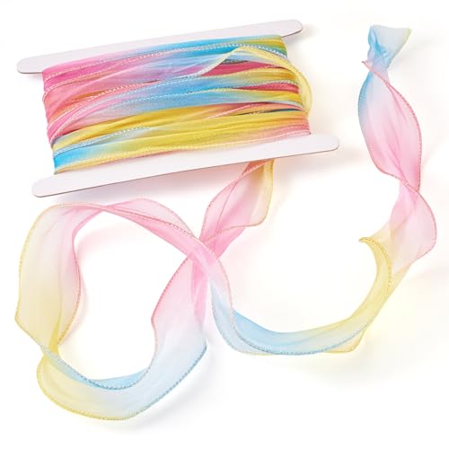 Craftdady Schillernde Polyesterbänder, 55 mm, schimmerndes Band, Farbverlauf, gewellt, Chiffon, Tüllbänder, bunt, für selbstgemachte dekorative Kleidung, Geschenkverpackungen, 10 m von Craftdady