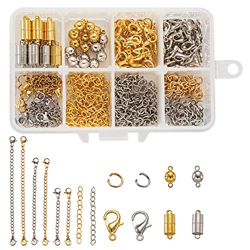 Craftdady Schmuck-Verschlüsse Set mit 40 Sets runden und röhrenförmigen Magnetverschlüssen, 40 Halsketten-Verlängerungsketten, 6 End-Ketten, 120 Biegeringe von Craftdady