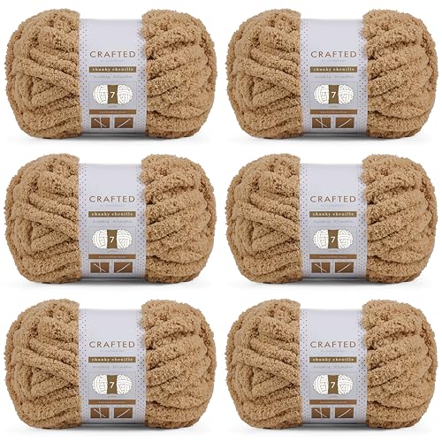 Crafted By Catherine Grobes Chenille-Garn, 6er-Pack (227 g, 30 Meter pro Knäuel), Khaki, Stärke 7 Jumbo von Crafted by Catherine