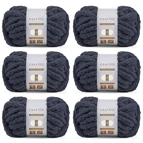 Crafted By Catherine Grobes Chenille-Garn, 6er-Pack (227 g, 30 m pro Strang), Dunkelgrau, Stärke 7 Jumbo von Crafted by Catherine