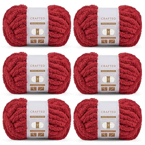 Crafted By Catherine Grobes Chenille-Garn, 6er-Pack (227 g, 30 m pro Strang), Dunkelrot, Stärke 7 Jumbo von Crafted by Catherine