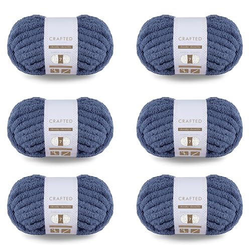 Crafted by Catherine Grobes Chenille-Garn, 6er-Pack (227 g, 30 m pro Strang), Marineblau, Stärke 7 Jumbo von Crafted by Catherine