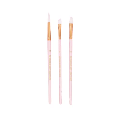 Craftelier - 3er Set Rosa Pinsel Größe M | Ideal für Aquarell und Goauche | Weißes Synthetikhaar und matt lackierter Holzstiel | Rund Nr.10, schräg Nr.8 und flach Nr.12 von Craftelier