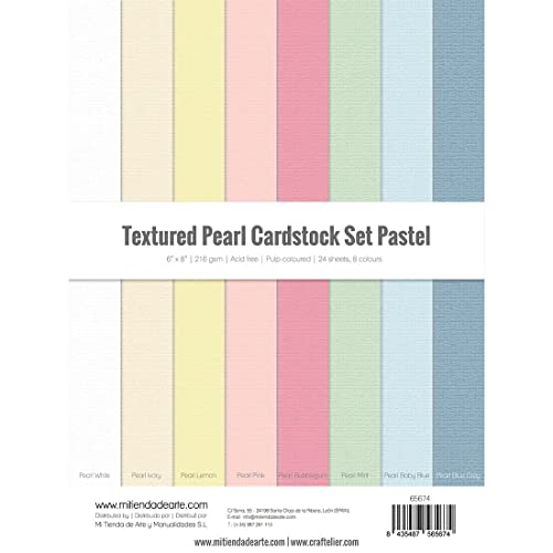 Craftelier - Set 24 Kartonbögen Perlglanz Pastell Textur Kartenherstellung, Scrapbooking und Bastelprojekte | Gewicht 216 Gramm | Größe 15,24 x 20,32 cm (6" x 8") von Craftelier