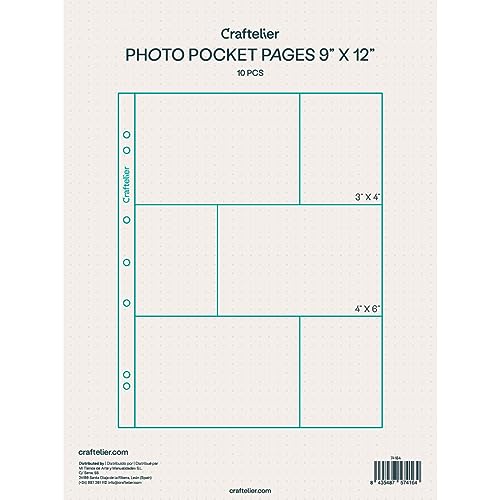 Craftelier - Klarsichthüllen mit 6 Kunststofftaschen für personalisierte Fotoalben | Enthält 10 Hüllen im Format 22,86 x 30,48 cm (9" x 12") | Kompatibel mit 3- und 4-Ring-Alben von Craftelier