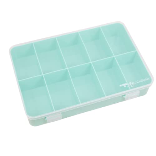 Craftelier - Organizer Box mit 10 Fächern für Scrapbooking und Bastelmaterial | Maße 26,5 x 17,8 x 4,2 cm (10.4" x 7" x 1.65") - Türkis und Transparente Farbe von Craftelier