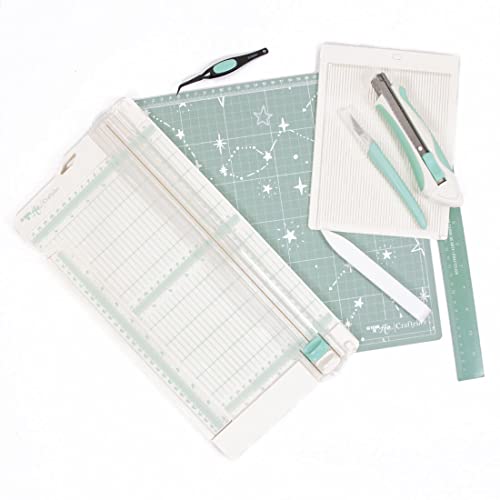 Craftelier - Premium Scrapbooking und Crafting Starter Set | Enthält Schneidematte, Metall-Lineal, Skalpell, Cutter, Profi-Schere, RillWerkzeug, Mini-Marker-Board und PräzisionsPinzette von Craftelier