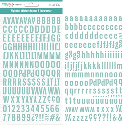 Craftelier - Selbstklebende Alphabet-Sticker mit Groß- und Kleinbuchstaben, Zahlen und Sonderzeichen zum Verzieren von Scrapbooking- und Bastelprojekten | Farbe Mintgrün von Craftelier