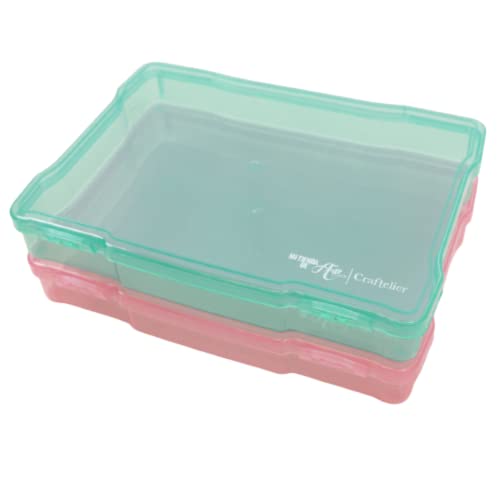 Craftelier - Set mit 2 Organisationsboxen für Scrapbooking und Bastelarbeiten | Rosa und Türkis transparent - Größe ca. 19,8 x 14,6 x 3,1 cm von Craftelier