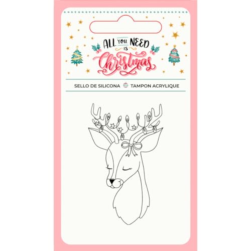 Craftelier - Transparenter Silikonstempel Rentier mit Lichterkranz für Weihnachtsdekorationen für Scrapbooking und Bastelprojekte | "All You Need Is Christmas" Kollektion von Craftelier