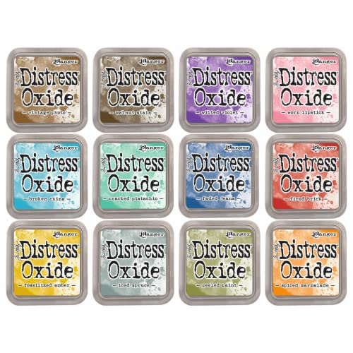 Craftelier Tim Holtz Distress Oxide Tinten-Set #1, 12 Stück, Braun, Pigment, Filz-Pad, Ink Set von Craftelier