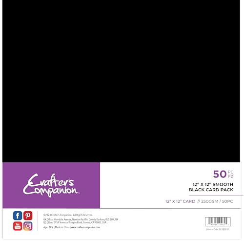 Crafter's Companion CC-SBCP-12 Crafter's Companion-12 x 12" Smooth Black Card Pack Includes 50 Sheets, 12" x 12" von Crafter's Companion