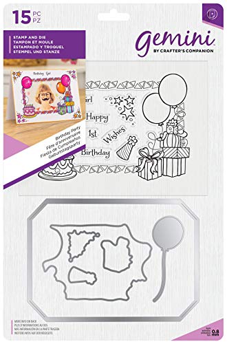 Crafter's Companion GEM-STD-BDAYP Gemini Stempel und Stempelsatz Für Karten Machen und Scrapbooking Geburtstagsparty, Multi-Colour, 7 x 5 inches von Crafter's Companion